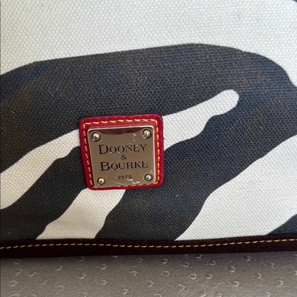 Dooney & Burke Stylish Zebra Print Tote Bag with Red Accents - Picture 2 of 13